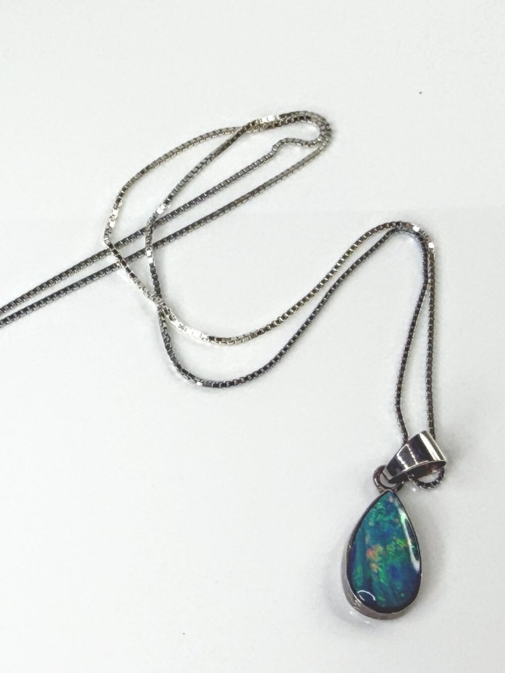 Sterling Australian Black Fire Opal Pendant Box Chain Necklace 17.5" 3.1g JR2175